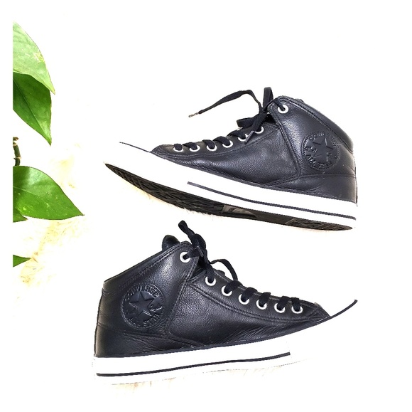 mens black leather converse high tops